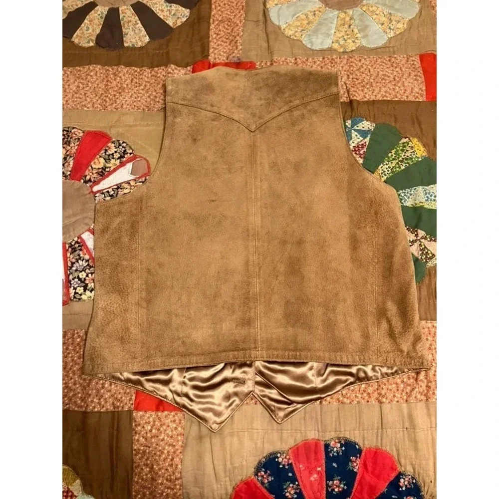 Scully Mens Tan Brown Leather Western Cowboy Vest Size 44 Button Front Yoke